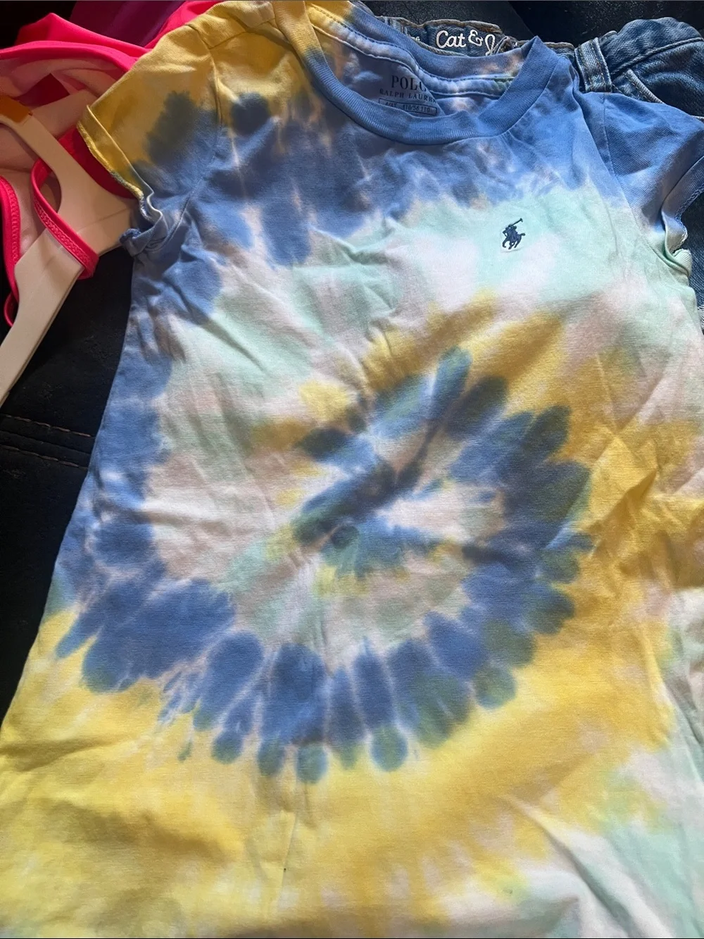 Ralph Lauren Spiral Tie-Dye Tee in Blue, Yellow & Mint